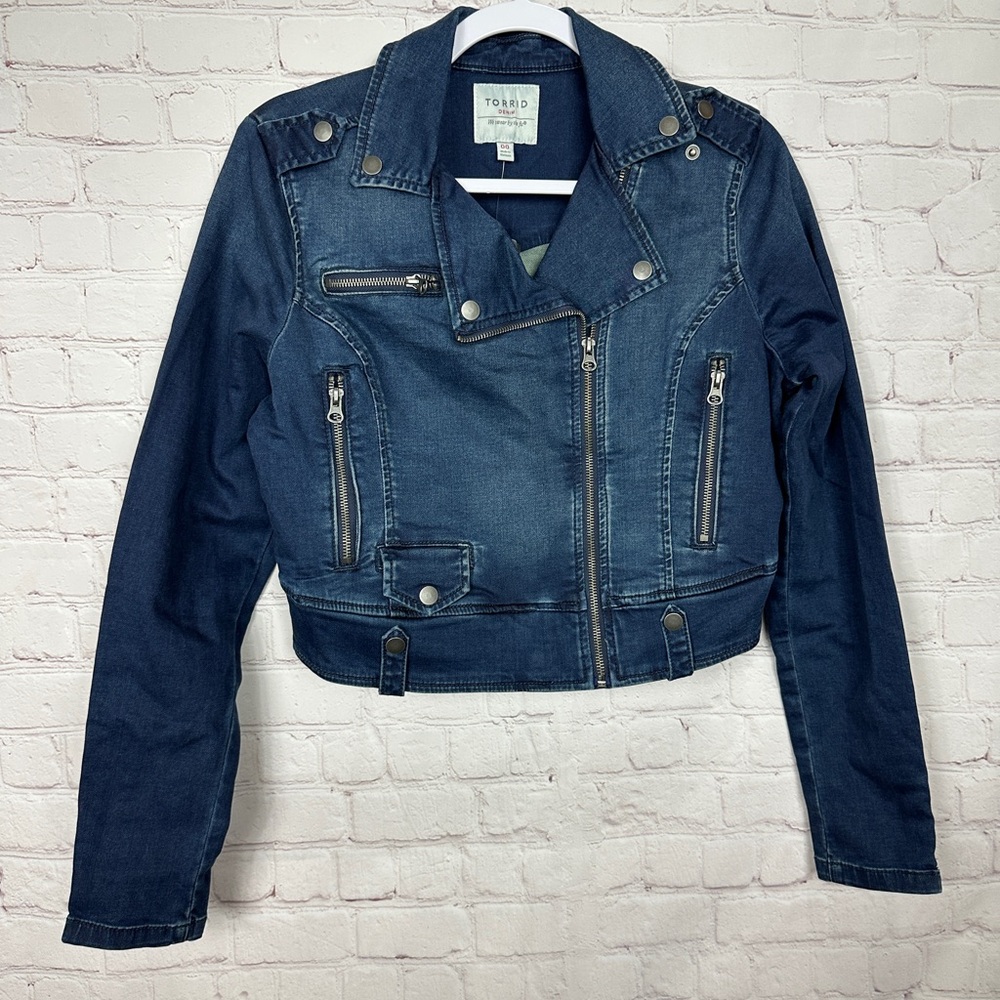 Torrid Women’s Cropped French Terry Moto Jean Jacket Sz 00 M/L 10 NWT $79
